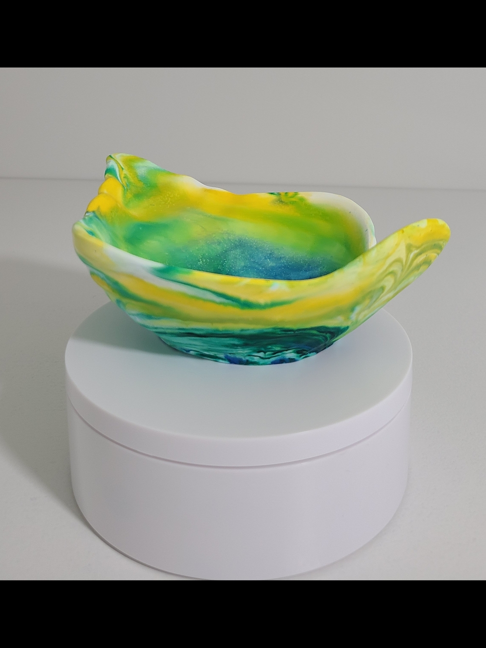 Handmade Marbled Cement Bowl in Yellow, Green & Blue
